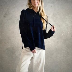 J. Jill Navy Blue 100% Cotton Gauze Hoodie Size medium as new spring boating